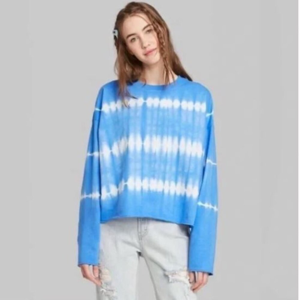 Wild Fable Blue and White Tie Dye French Terry Cropped Sweatshirt Size Small